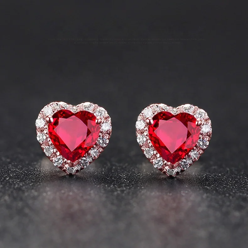 

Fashion Heart Shape Earrings for Women Jewelry with Zircon Gemstone Stud Earrings Wedding Promise Party Gift Accessories, Customized color