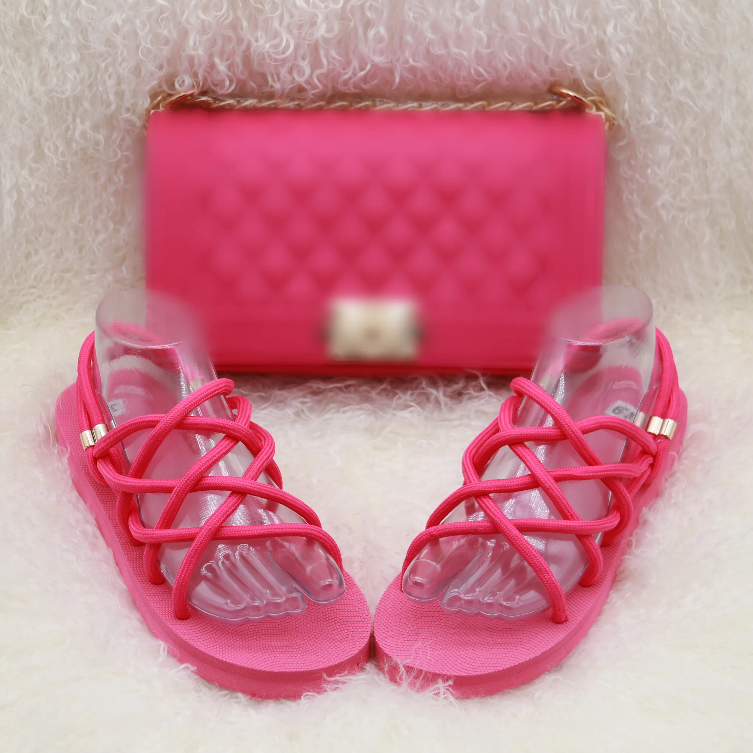 

Curlyfur jelly purse top selling twisted rope sandals matching bags set