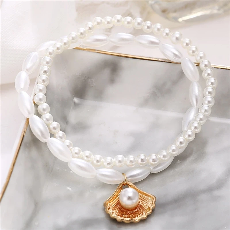 

Fashion Multilayer Crystal Pearl Anklets Set for Women Colorful Stone Shell Chain Anklet Beach Foot Bracelet Jewelry, Show in the picture