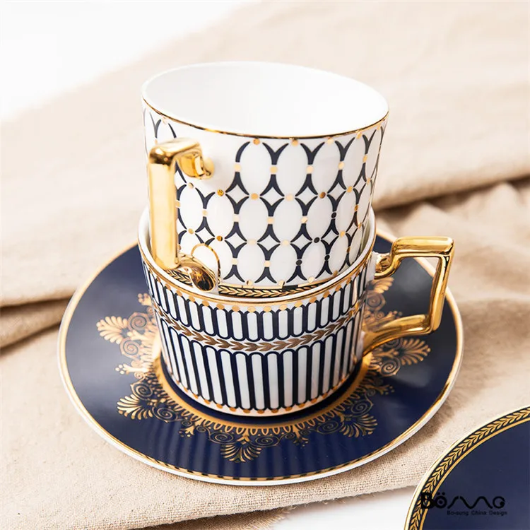 Luxury european royal bulk thin gold plates fine bone china cup saucer for restaurant 