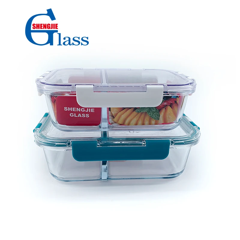 Glass Food Container 2 Compartment New Product Partition Glass Lunch