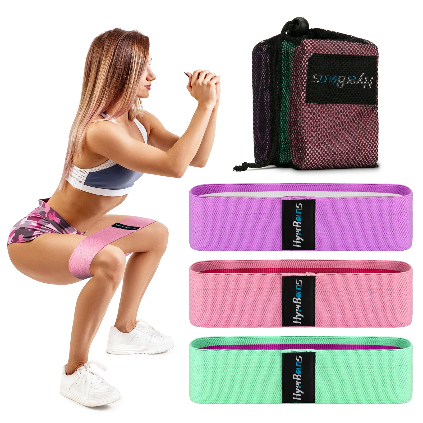 

Wholesale custom logo pink fitness exercise yoga loop hip resistance bands set