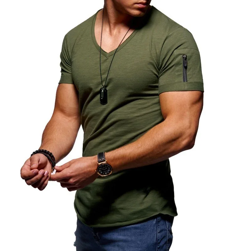 

2022 V neck New Arrivals Fitness plus size 5xl GYM Custom Logo Men t shirt with pocket