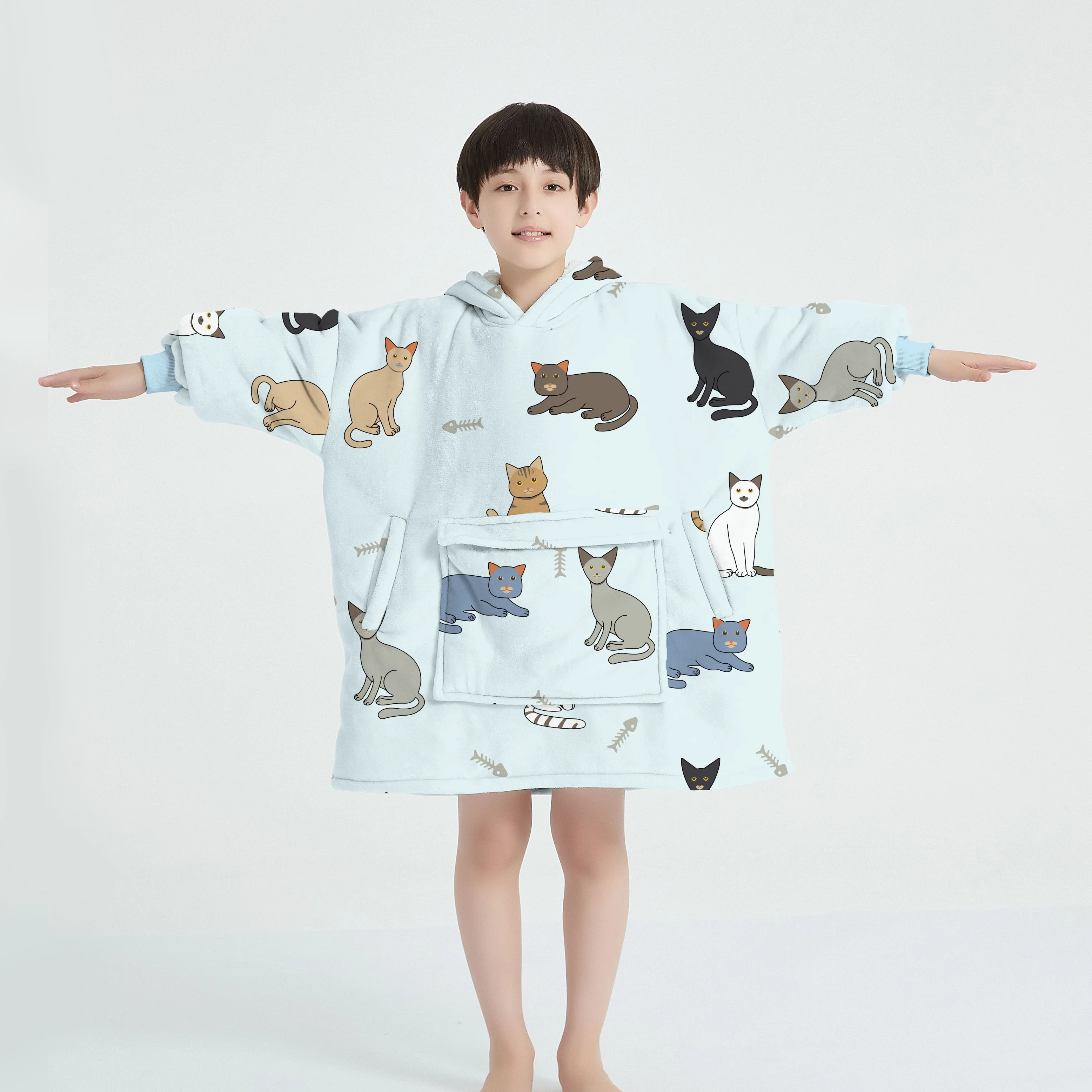 Factory Wearable Sweatshirt Blanket Hoodie With Pockets and Sleeves Kids Hoodie Blanket Flannel Fleece Kids Hooded Blankets