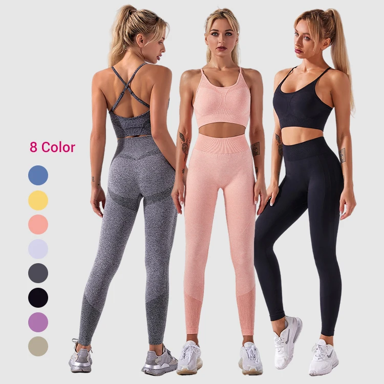 

Two Piece Ribbed Seamless Yoga Leggings Bra Set For Women Workout Fitness Sport Gym Custom Logo Sets Outfit Sportswear Lady Sexy