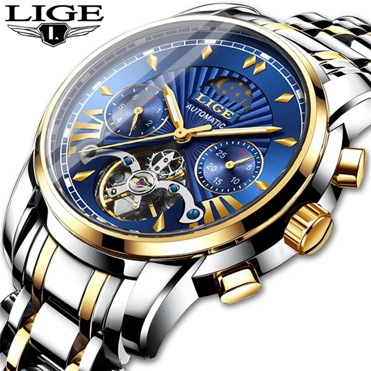 

LIGE 9968 Mechanical Wristwatch Stainless Steel LIGE Top Brand Sapphire Glass Watches reloj hombre Automatic Watch 9968