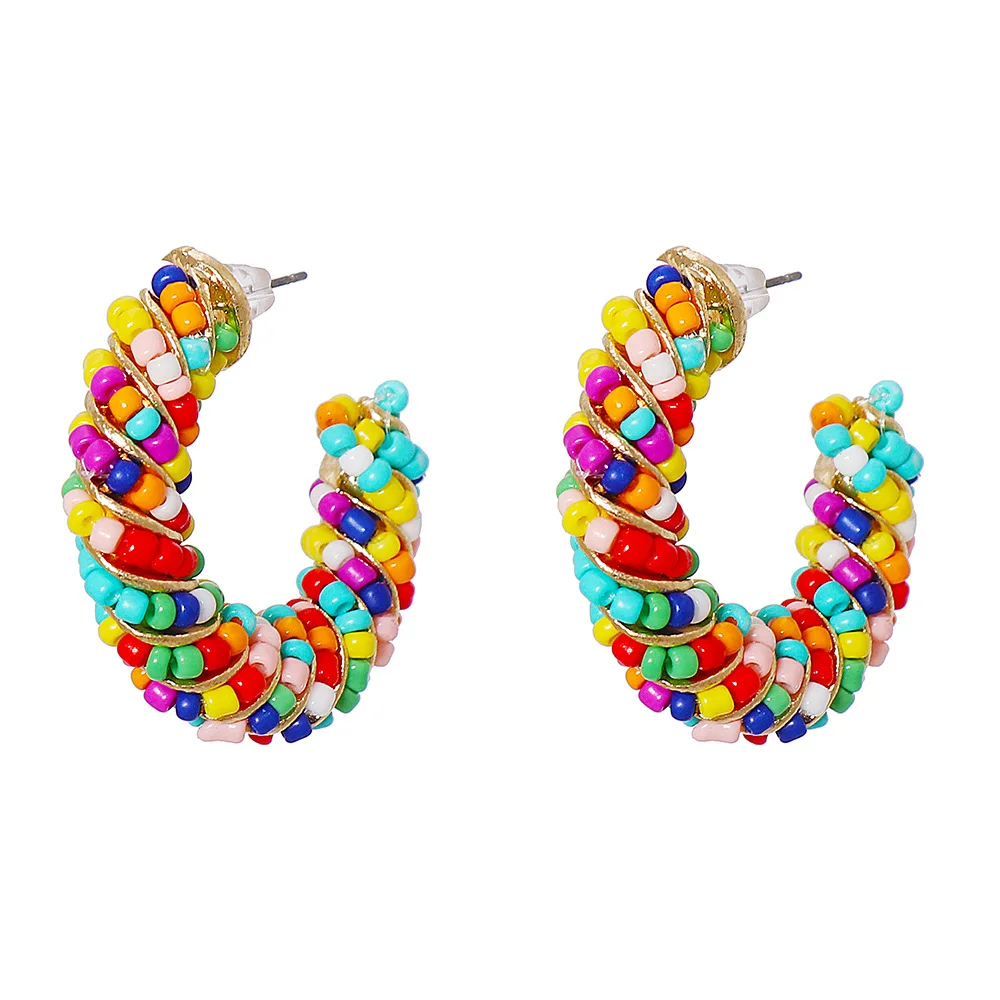 

Newest Geometric Style Colorful Acrylic Beads Twist Hoop Earrings Rainbow Mini Beaded Hoop Earrings For Valentine's Day Present