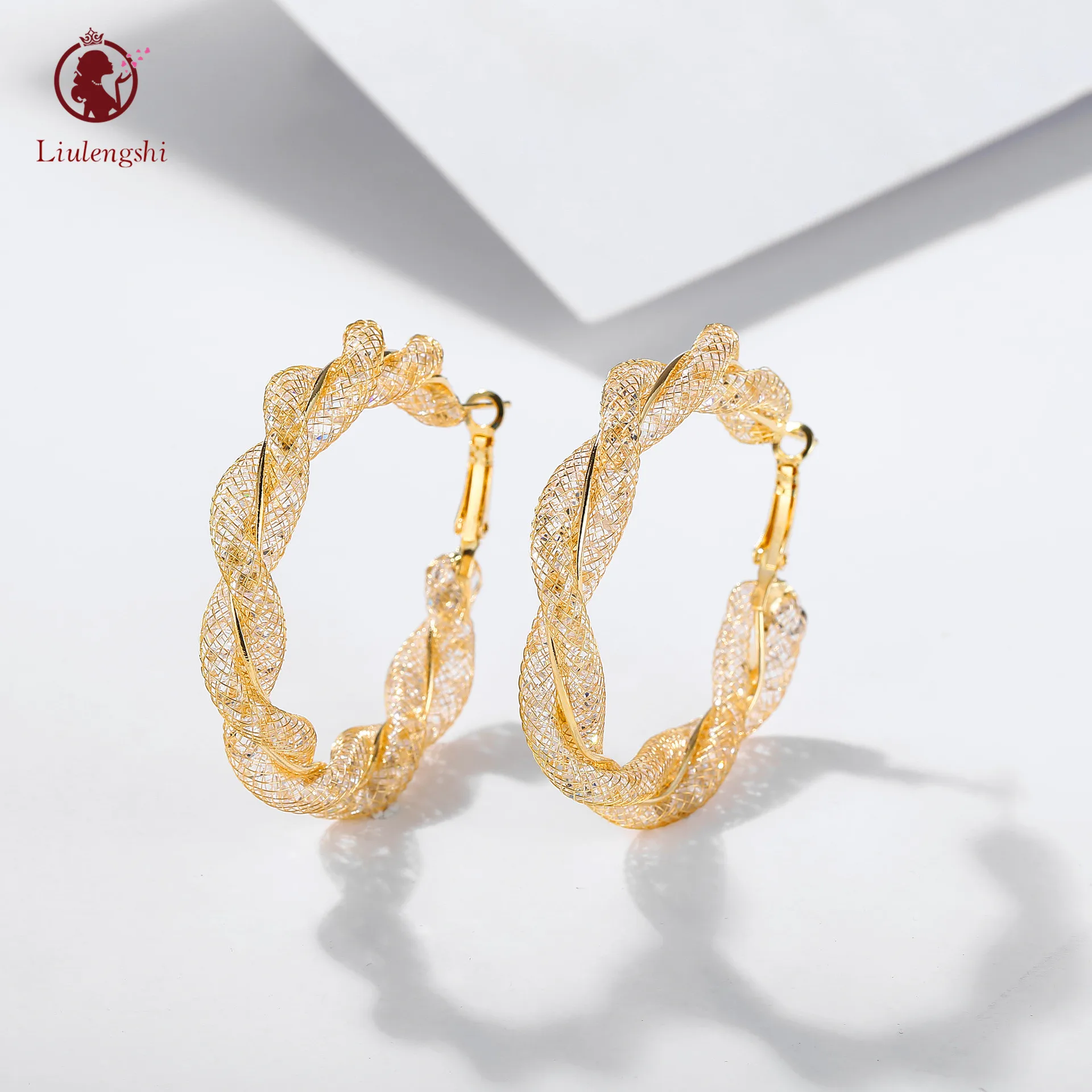 

2021 Hot Selling Gold Filled Mesh Twist CZ Crystal Hoop Earrings New Product CZ Geometric Large Circle Round Mesh Earring