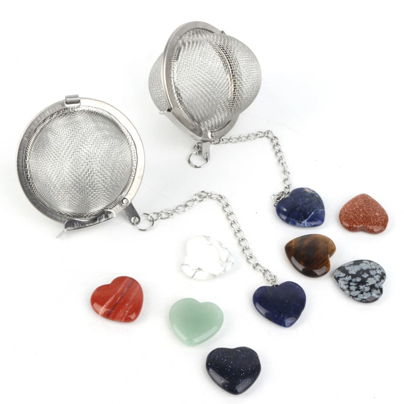 

Stainless Steel SUS304 Wire Mesh Tea Strainer Tea Ball Infuser With Sodalite Heart Pendant