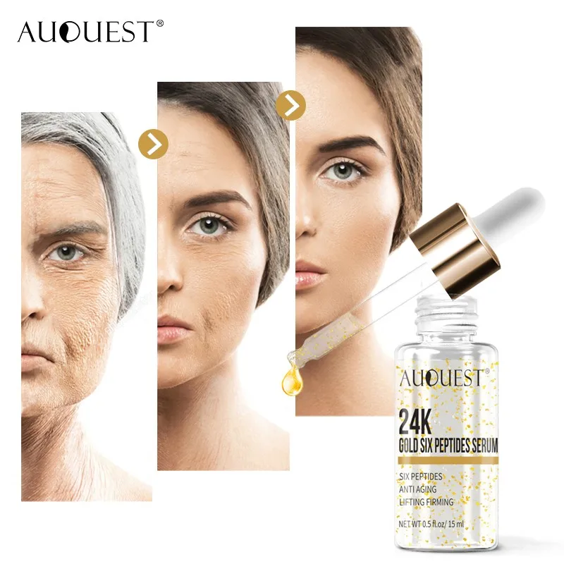 

Private Label Natural Organic 24K Gold Six Peptides Serum With Rich Hyaluronic Acid Serum Anti Wrinkle Skin Firming Face Serum