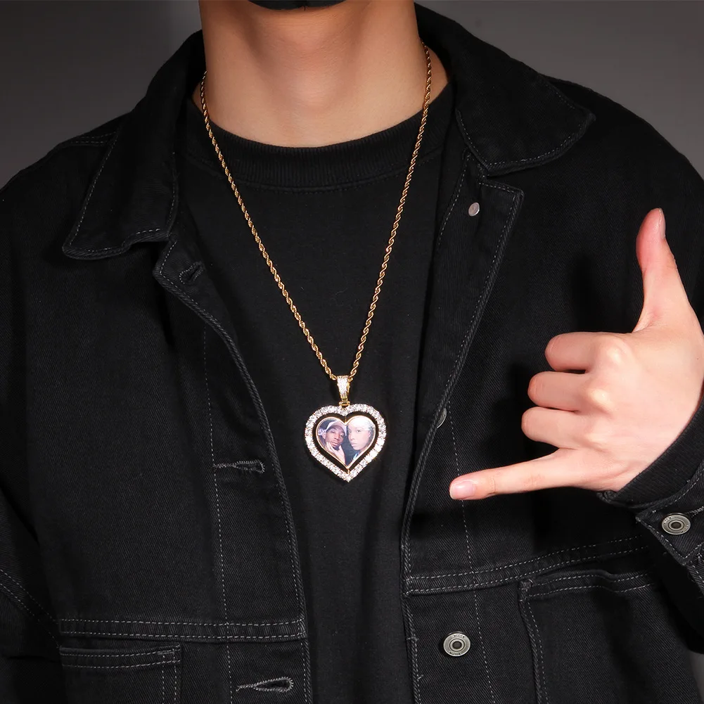 

Hip Hop Love Rotating Photo Pendant Unisex Personal Customized Photo Frame Necklace Wholesale, Silver,gold,pink