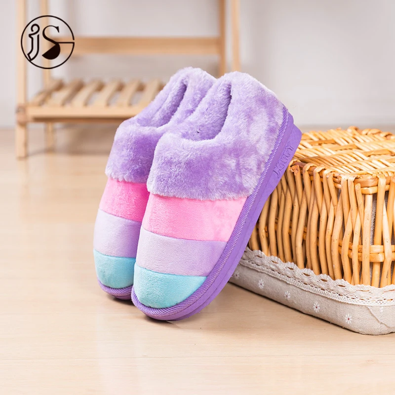 

2021 winter color stripe wool slippers home warm women's slippers lovers' cotton slippers, Picture
