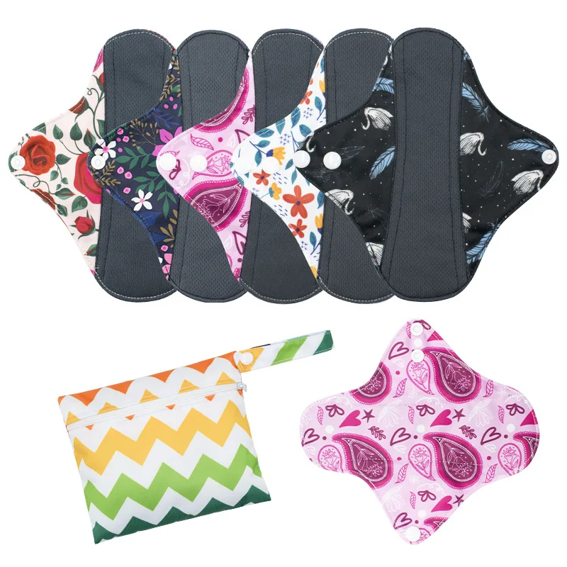 

Factory Wholesale Sustainable Eco Friendly Recycle Reusable Washable Quick Dry High Absorbent Sanitary Pads, Black
