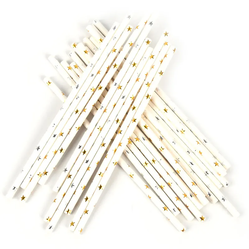 

Hot Sale 12PC/Bag Gold/Silver Stamping Eco-Friendly Paper Straws Biodegradable Drinking Straws