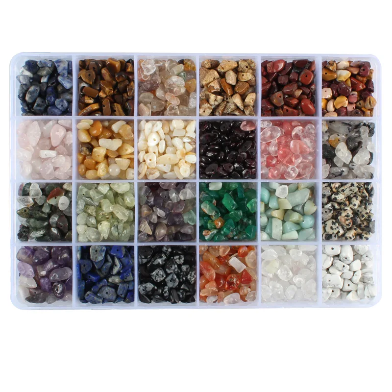 

24 Color Diy Crystal Irregular Chips Stone Beads Kit Natural Gemstones Beads For Custom Jewelry Sets Making