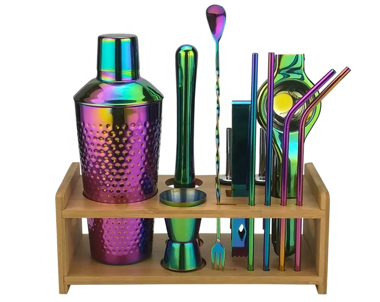 11 Piece Bartender Set,Stainless Steel Barware With Wooden Or Bamboo