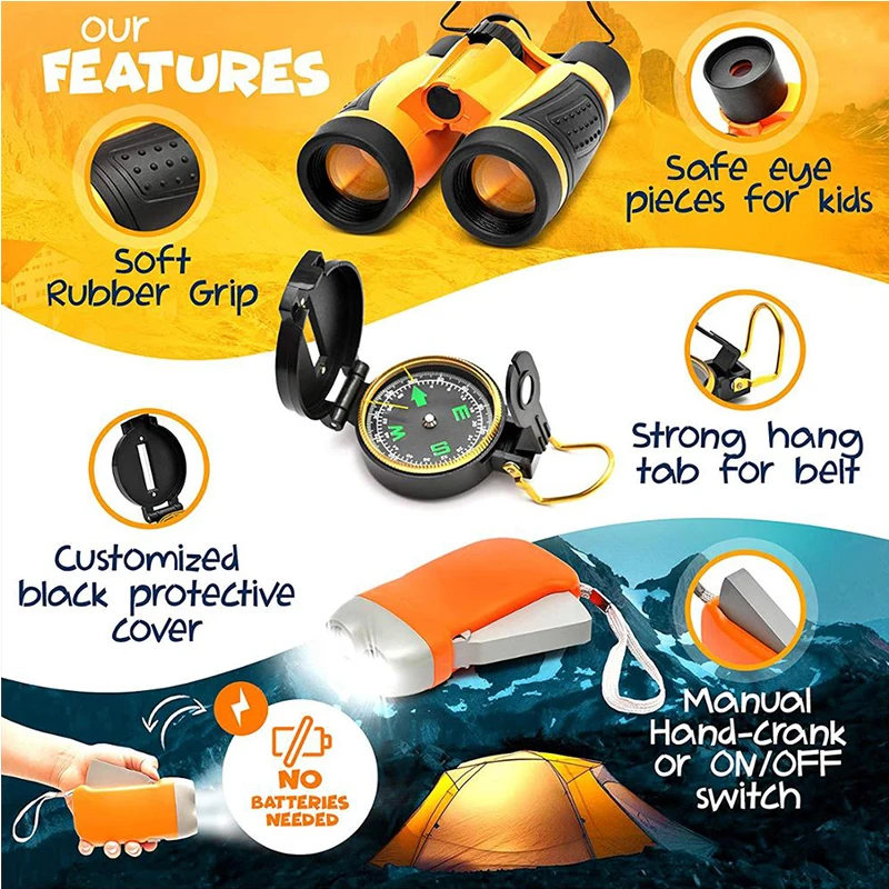 Kids Explorer Kit - 10Pieces Kids Outdoor Kit - Kids Camping Set Adventure Kit for Girls and Boys - Outdoor Educational Toys