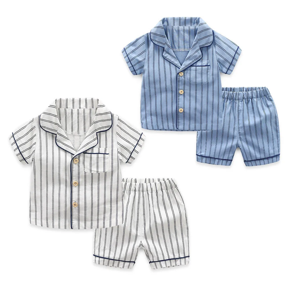 

children summer pajamas kids strip cotton pajamas boys short sleeves sleepwear