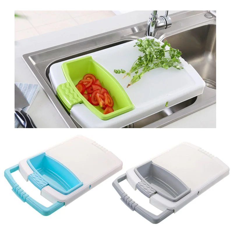 

3 In 1Tagliere Pp material With Handle Containers Multifunctional Kitchen Set Chopping Plastic Cutting Board, Green, blue, gray