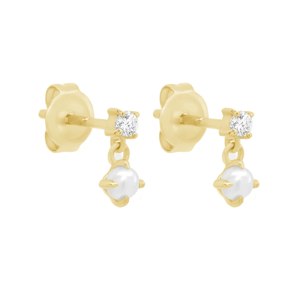 

Fashion Design 18k gold plated 925 Sterling Silver Real Gold 14k Jewelry Cubic Zircon Pearl Drop Earrings