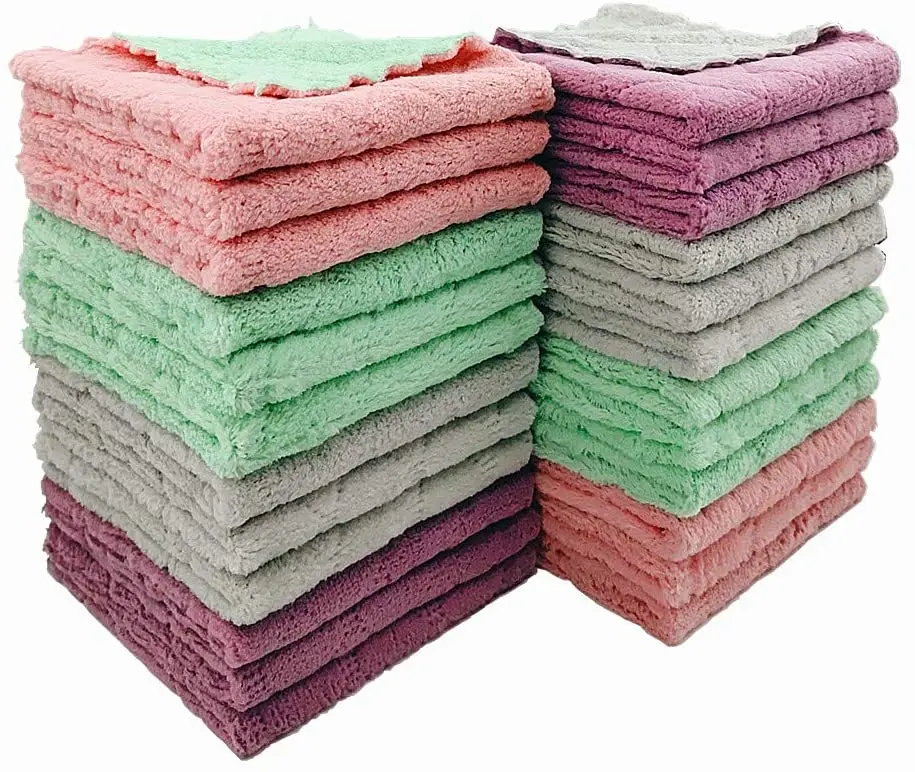 

ECO Strong Water Absorption Kitchen Rag Microfiber Cleaning Cloth Dish Towel Dishcloth, Rose red grey/pink green