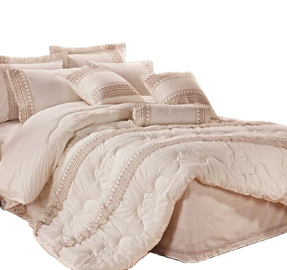 Home Embroidered Comforter Set White Wedding 9pcs Luxury Bedding