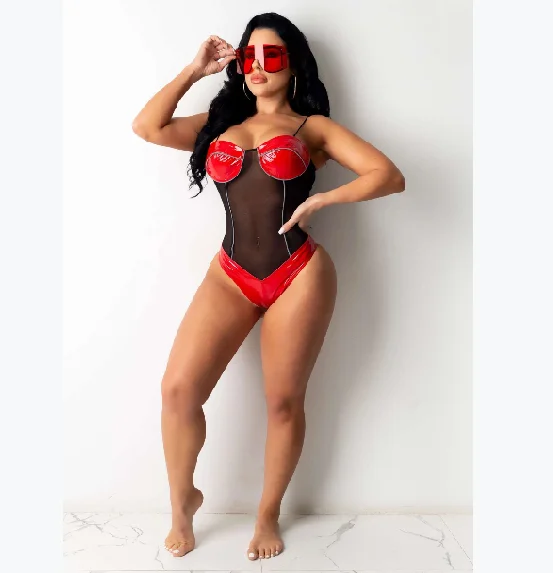 

AYP0612 club outfits for women sexy off The Shoulder Underwear Tight PU One Piece Bodysuit Women Lingerie