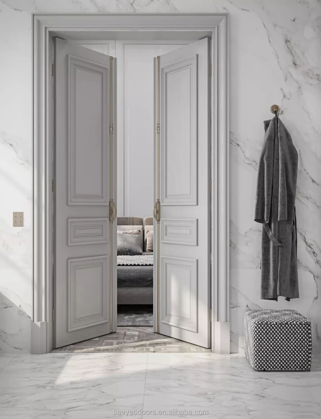 Seeyesdoor الحديثة الأبيض Pvc الخشبية الداخلية أبواب مخفية بورت مع إطار Seeyesdoor الحديثة الأبيض Pvc الخشبية الداخلية أبواب مخفية بورت مع إطار