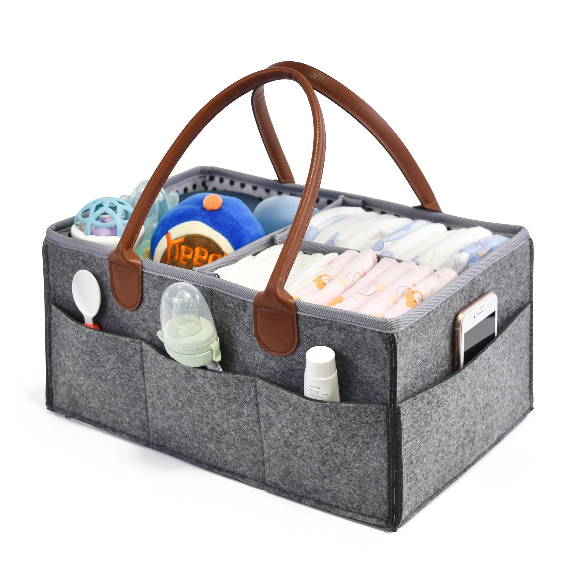 

Eco-friendly Easy& Convenient carrying sturdy Multi functional high quality felt diaper caddy, Customized colors