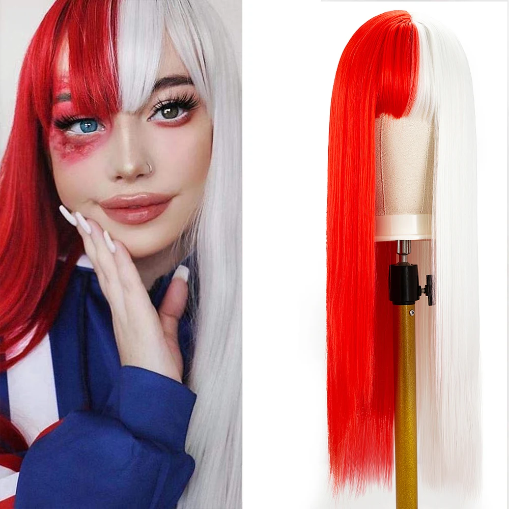 

Wholesale Cheap Aliexpress Hot Sell Ombre Synthetic Wig Two Tone Middle Part Color With Bangs Cosplay Halloween Wig For Girls, 11 colors