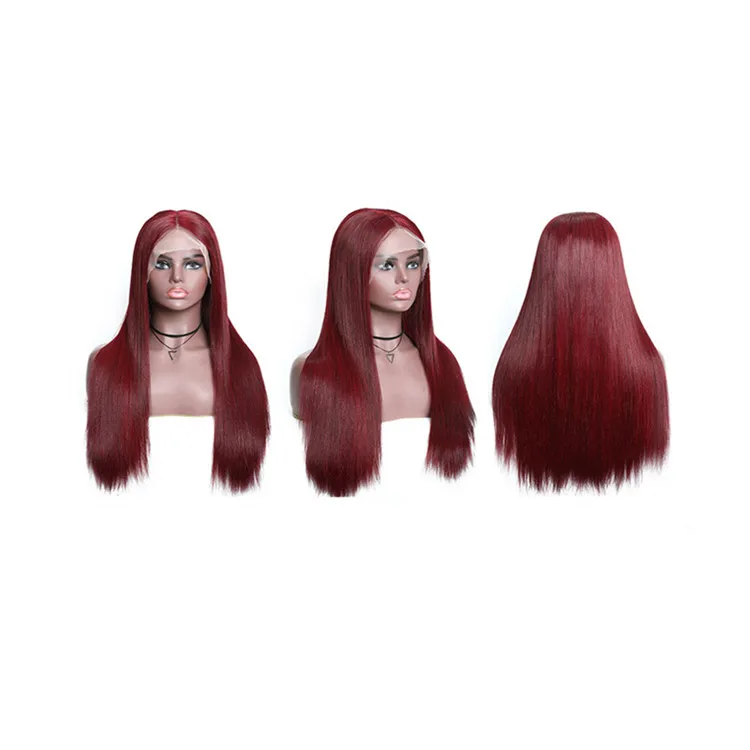 

4x4 Lace Closure Wig 99J Straight human hair frontal lace body wave T part wigs