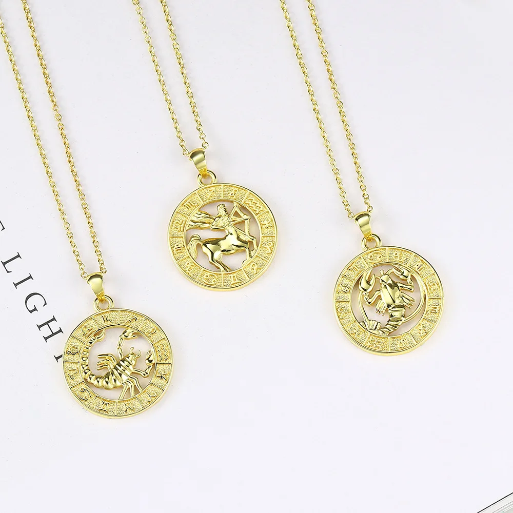

fashion zodiac jewelry horoscope necklace Copper,zodiac sign charm gold plated custom astrology pendant jewelry, Gold color