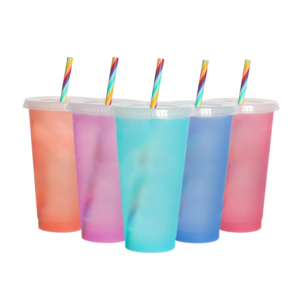 

Bpa Free custom 16 24oz oz colored plastic coffee magic tumbler reusable cold water color changing cup with lids and straws