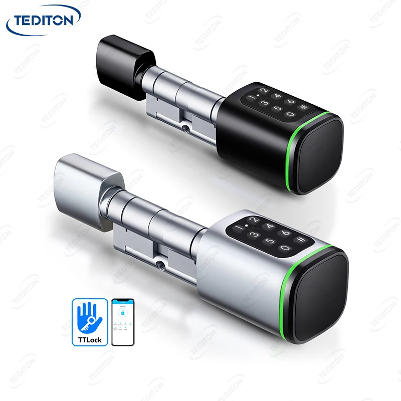 

Tediton 2023 New Design European TTlock App Passcode Smart Cylinder Door Lock for Home Apartment