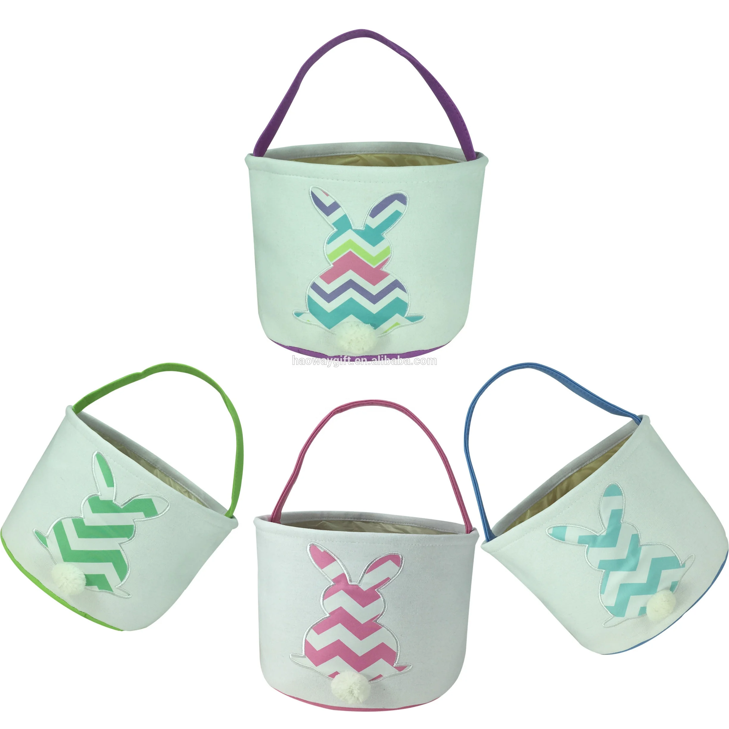 

Wholesale Factory 2020 Easter Bucket Cute Canvas Easter Bunny Tail Basket In Stock., Pink,blue,purple,green,mint