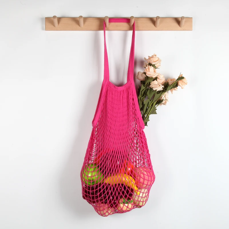 

Portable Reusable Grocery Bags Fruit and Vegetable Bag Washable Cotton Mesh String Organic Long Handle Net Tote, White.ect