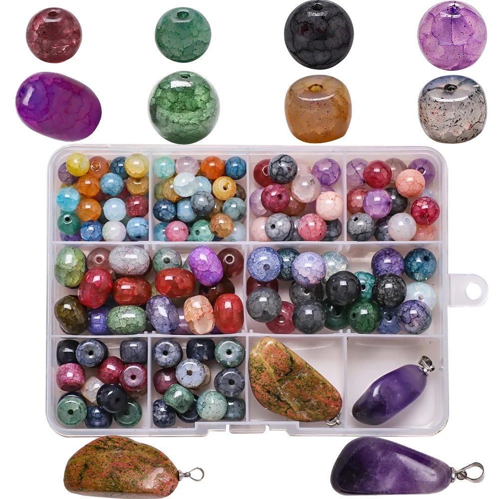 

Nature Stone Loose Beads For Jewelry Making Rhinestone Crystal Glass Beads Box Set For DIY Needlework Accessories 167pcs/box
