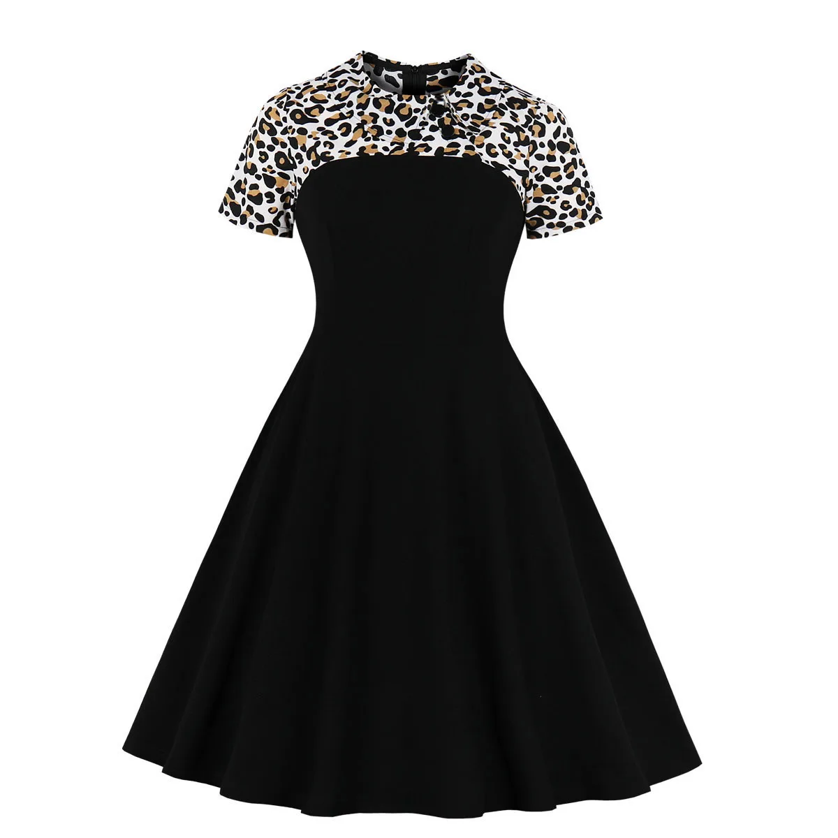 

Leopard stitching black ladies skirt shirt cheap casual dress, Picture