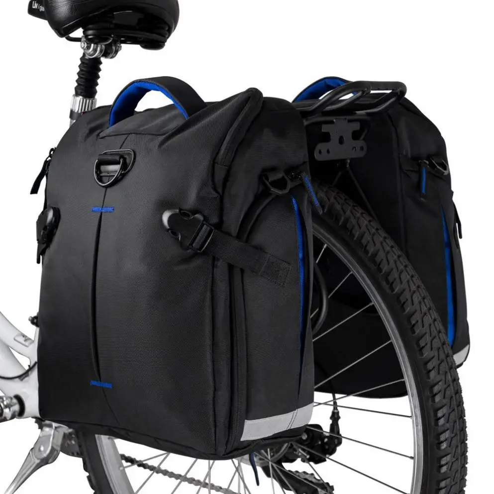 

Bike Bag Bicycle Panniers with Adjustable Hooks carrying Handle Reflective Trim sport bike storage bag pannier bag, Black or customized