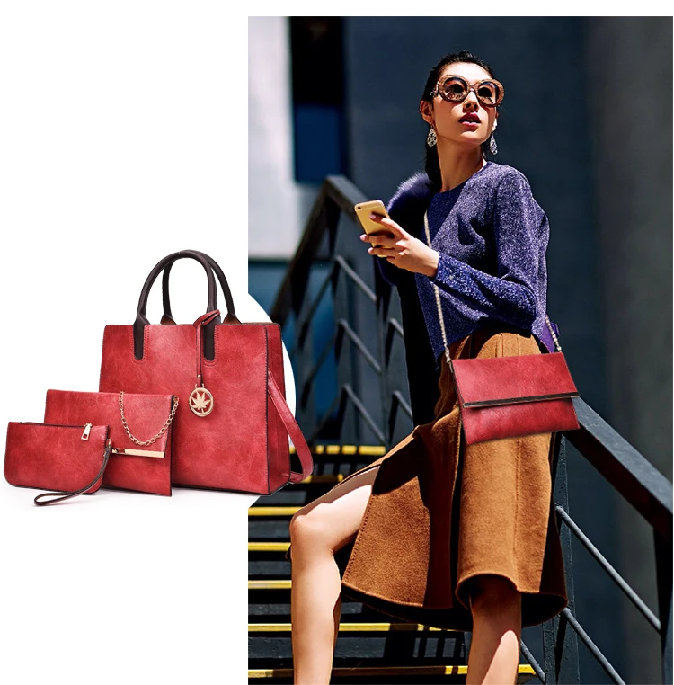 High quality Women Ladies Shoulder Handbags Satchel 3pcs Purse Set