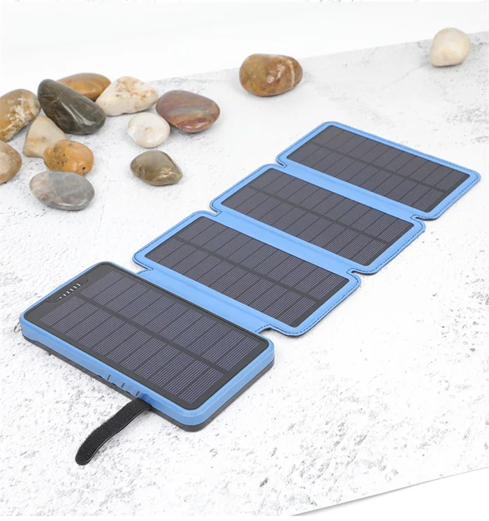 

Hot Selling Solar Power Bank 4 Panel Portable 10000mah Waterproof Outdoor, Black+blue+orange