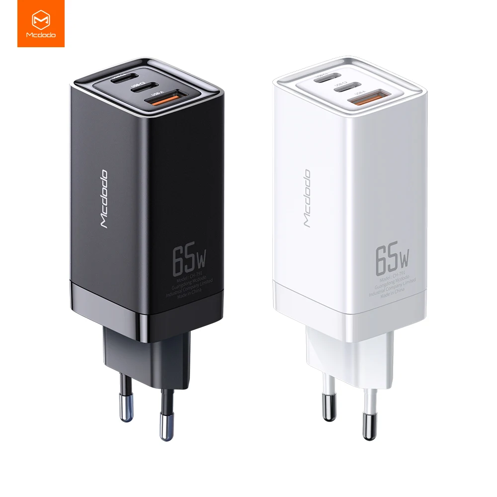 

Mcdodo 65W GaN Quick Travel Charger Three ports Mini Size 65W High Power Fast Charging Quickly GaN Wall charger, Black