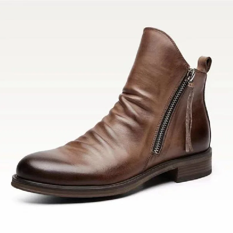 

High Quality Fashion Slip On Zip Waterproof Shoes Ankle Pu Leather Winter Men's Boots, Black/brown