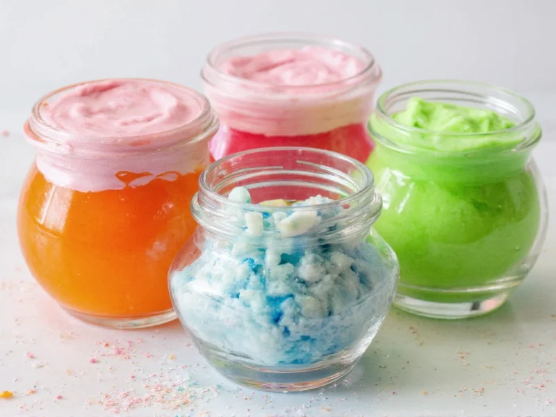 Colorful slime samples in glass jars