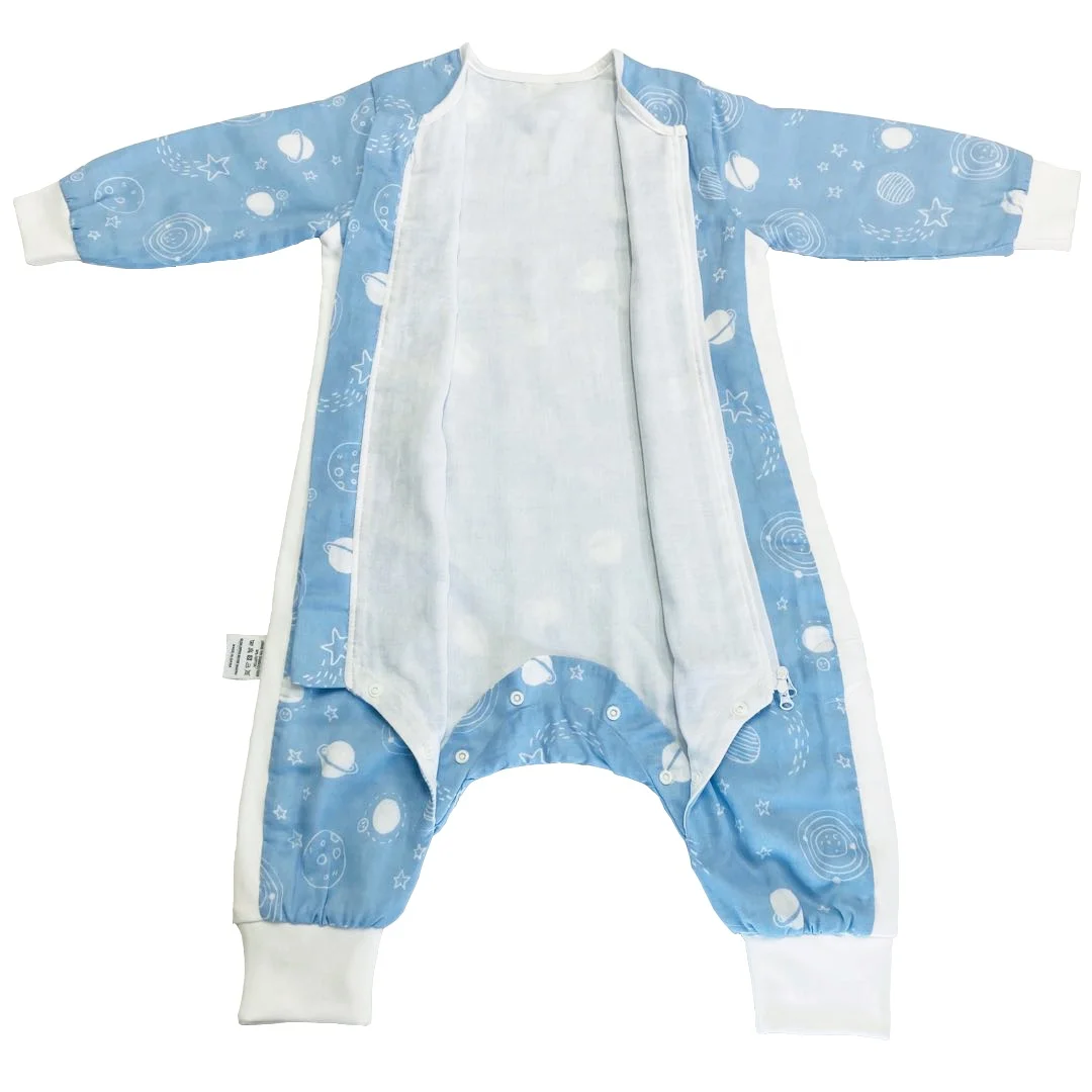 

Eco-friendly Printing 4 Layer Spring And Autumn Breathable Muslin Baby Sleeping Bag Long Sleeves Sleeping Bag