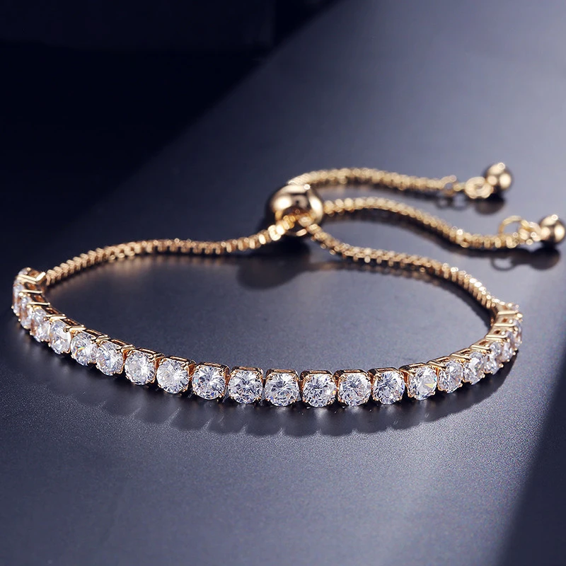 

Fashion Women 18K Gold, Plated Round Cut Crystal Bracelet Silver Style Tennis Chain Half Circle Charms Bracelet/, Picture shows