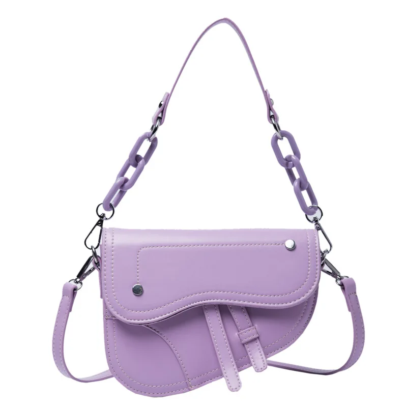 

2020 Latest design saddle bag fashionchains crossbody purses and handbags for women, White/yellow/green/black/purple