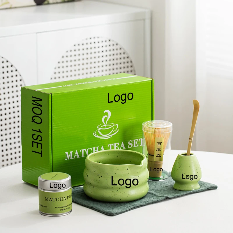 Custom Logo 6PCS Matcha Essential Kit Ceramic Chawan Matcha Bowl Whisk Power Jar Set Matcha Set