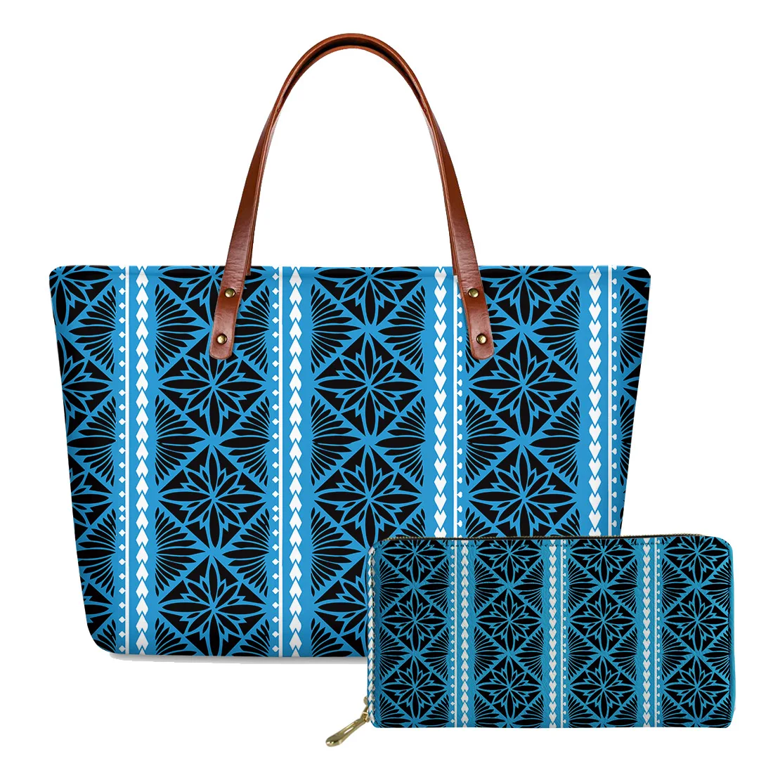 

Wholesale Ladies Tote Bag 2pcs Set Polynesian Traditional Tribal Style Printed Designer Famous Brands Purses And Handbags Women