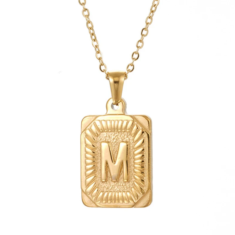 

Fashion Trendy Stainless Steel 18K Gold English Letter Square Pendant Necklace for Women Mother's Day Gift Wholesale